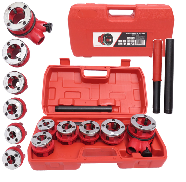 Набор плашек с удлинителем Mar-Pol M55820 1/4"-1 1/4" плашки для нарезки резьбы на трубах комплект плашек для труб резьбонарезные плашки MPL-M55820 фото