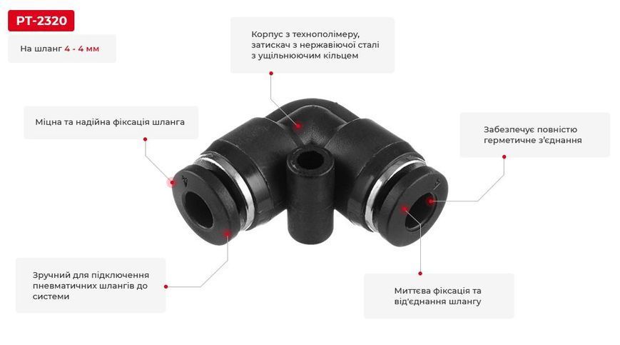 Цанговое соединение Intertool PT-2320 4х4 мм IT-PT-2320 фото