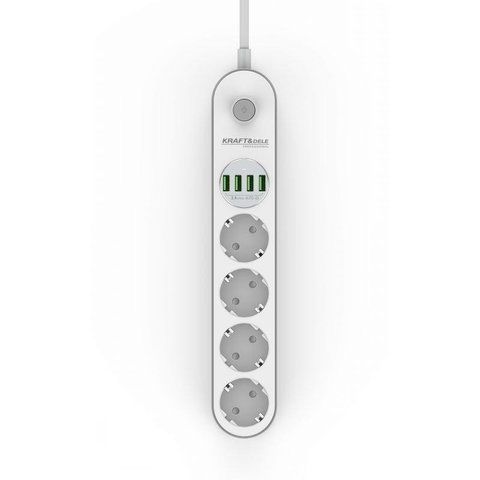 Подовжувач 4 розетки 4 USB 2 м Kraft&Dele KD4030 мережевий подовжувач з вимикачем комп'ютерний електричний подовжувач KD-KD4030 фото