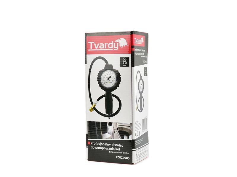 Пістолет для накачування шин з манометром Tvardy T00240 0-12 бар 1/4" пневматичний пістолет для накачування коліс з контролем тиску GK-T00240 фото