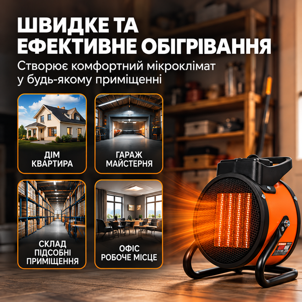 Тепловентилятор керамічний з плавним регулюванням температури Rebiner RFH-20 5/1000/2000 IP20 RFH20 фото