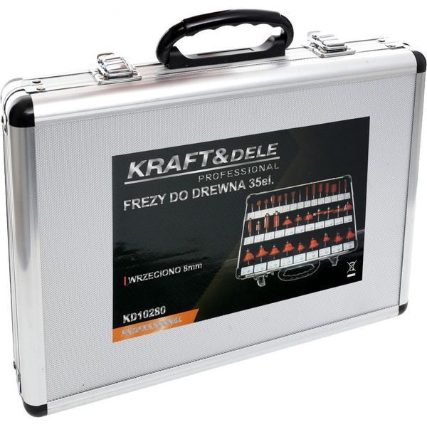 Набір вольфрамових фрез по дереву в кейсі Kraft&Dele KD10280 8 мм 21 шт з підшипниками 14 шт без підшипників KD-KD10280 фото