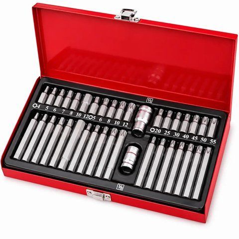 Набір біт Hex Torx Spline з адаптерами 1/2" 3/8" CrV 40 ел у кейсі Carmax професійні біти для автосервісу сервісні біти CXA-1018 фото