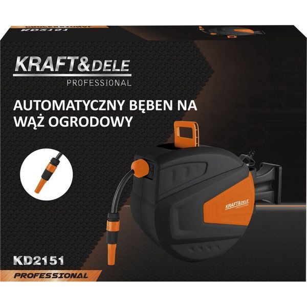 Автоматическая катушка для садового шланга 15+1.5 м 8/24 бар Kraft&Dele KD2151 настенная катушка с автоматической смоткой шланга KD-KD2151 фото
