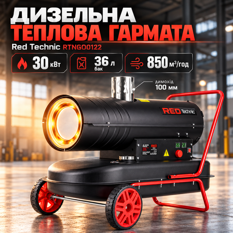 Теплова гармата з димарем Red Technic RTNGO0122 30 кВт, 36 л PM-RTNGO0122 фото