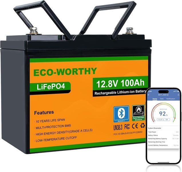 Аккумулятор для инвертора Eco-Worthy LiFePO4 12.8 В 100 Ач литий-железофосфатный для ИБП L13080202138 фото