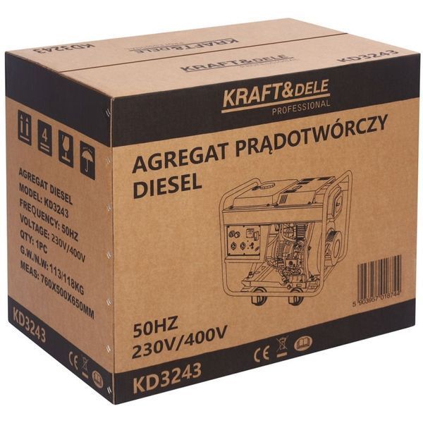 Трехфазный дизельный генератор Kraft&Dele KD3243 6.5/7 кВт, 230/400 В KD-KD3243 фото