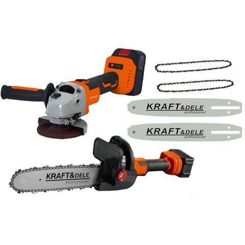 Аккумуляторная болгарка + насадка цепная пила 20 В Kraft&Dele KD10624 угловая шлифмашина с адаптером под цепную пилу KD-KD10624 фото