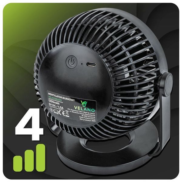 Аккумуляторный вентилятор Velano VELWEBS0011 5 В 1.5 А 1200 мАч 4 режими USB PM-VELWEBS0011 фото