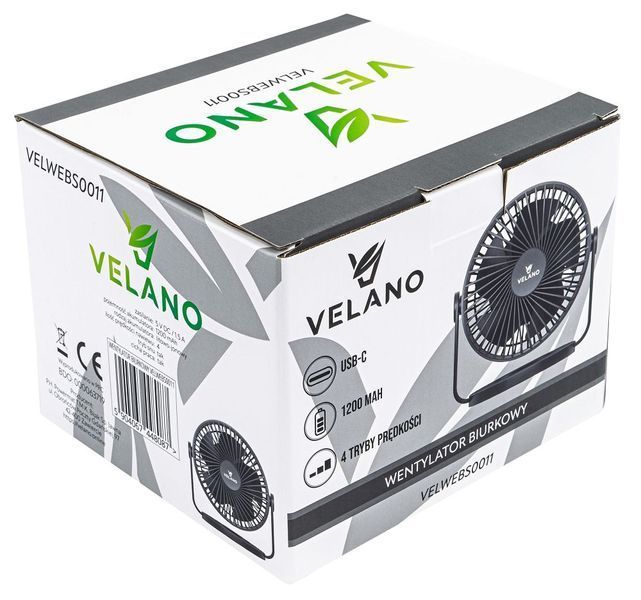Аккумуляторный вентилятор Velano VELWEBS0011 5 В 1.5 А 1200 мАч 4 режими USB PM-VELWEBS0011 фото