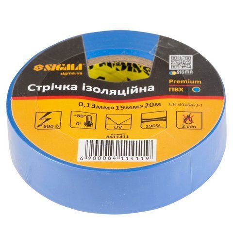 Изолента ПВХ синяя Premium Sigma 8411411 19 мм, 20 м SG-8411411 фото