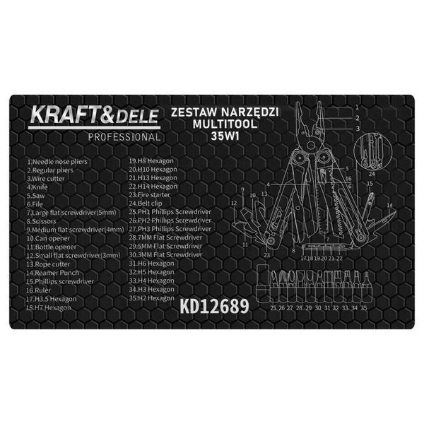 Ручной мультитул 35 в 1 Kraft&Dele KD12689 многофункциональный нож с большим набором встроенных инструментов универсальный мультитул KD-KD12689 фото